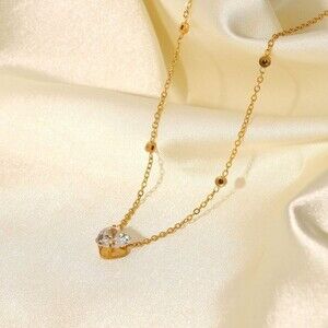New 18K Gold Plated White Diamond Heart-Shape Necklace, Heart Necklace,  Dainty